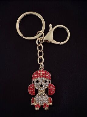 Beautiful Red Crystal Poodle Keychain Bag Charm